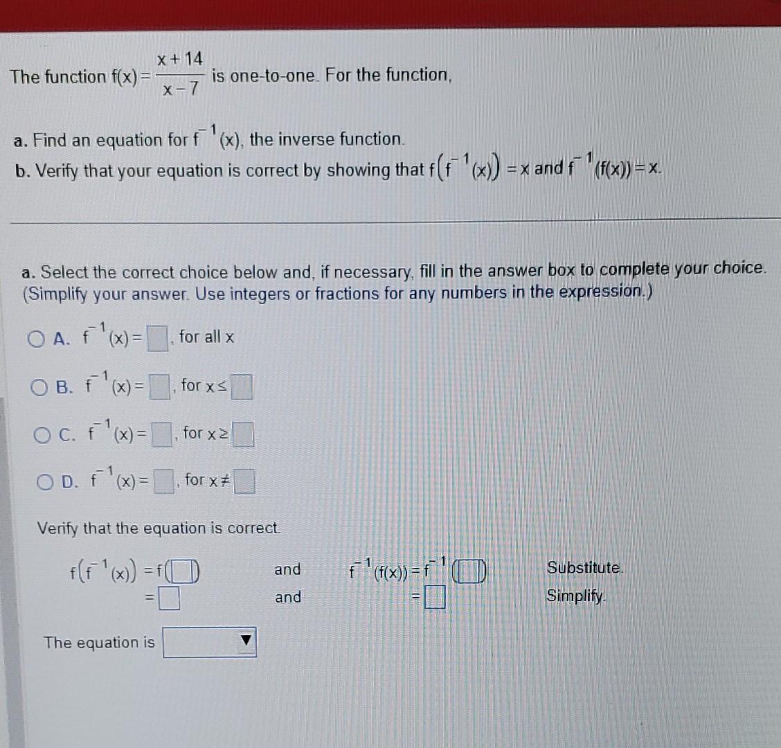 solved-the-function-f-x-x-7x-14-is-one-to-one-for-the-chegg