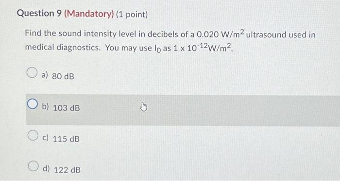 Solved Find the sound intensity level in decibels of a 0.020 | Chegg.com