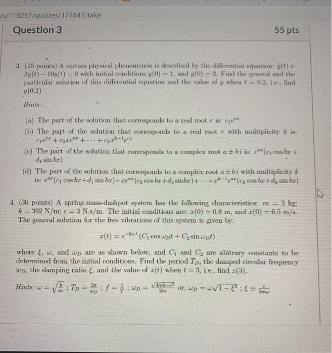 Solved Es 1157 Quizzes Take Question 3 55 Pts 3 Chegg Com