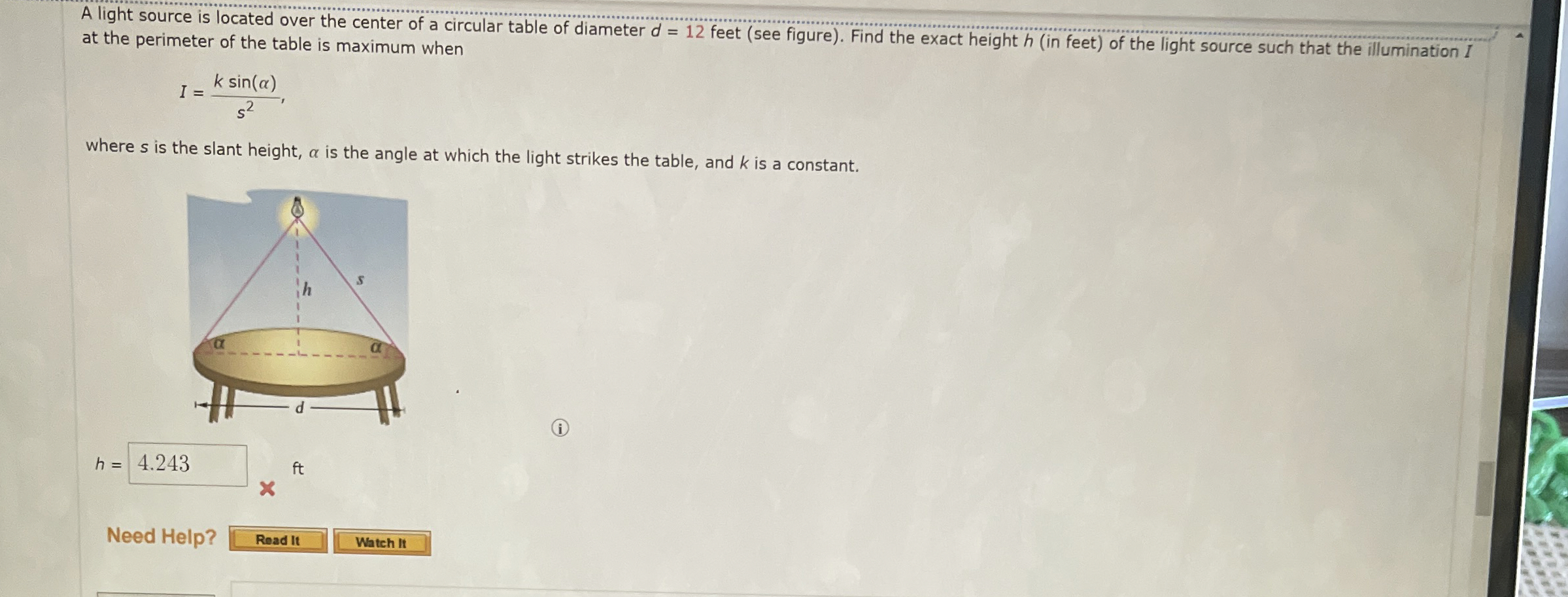 Solved A light source is located over the center of a | Chegg.com
