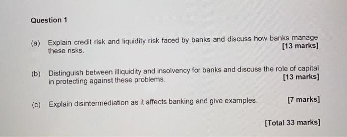 Solved Question 1 (a) Explain credit risk and liquidity risk | Chegg.com