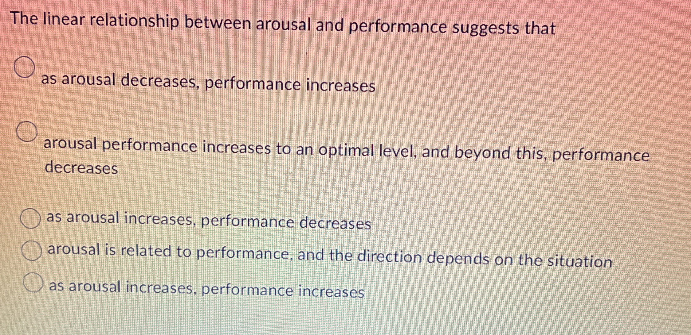 Solved The linear relationship between arousal and | Chegg.com