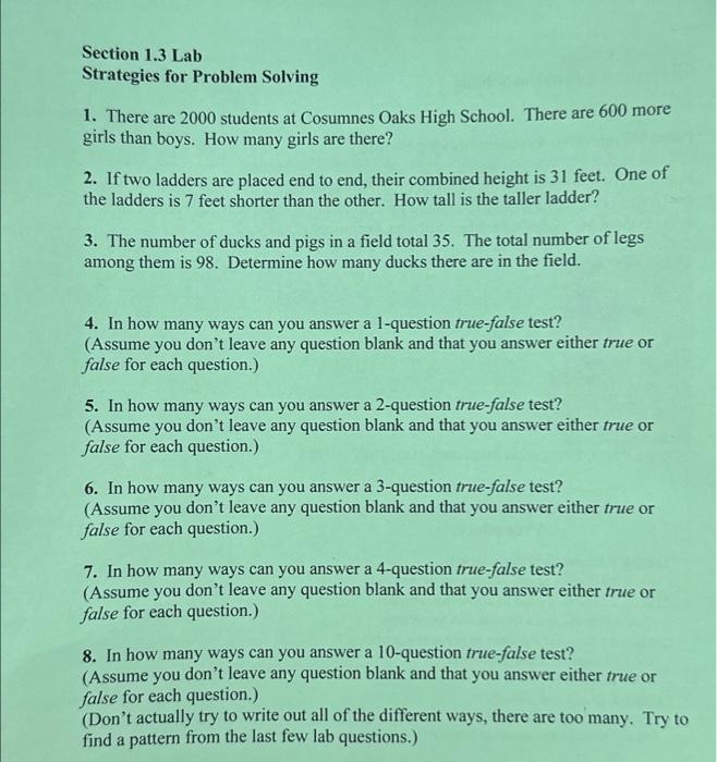 Solved Section 1.3 Lab Strategies for Problem Solving 1. | Chegg.com
