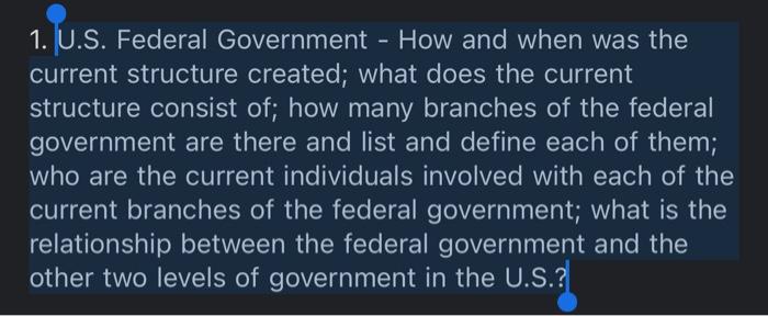 the power structure of the federal government from top to bottom is