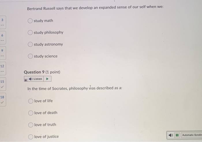 Bertrand Russell says that we develop an expanded sense of our self when we: 3 study math study philosophy 6 study astronomy