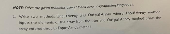 Solved Solve the given problem using C# and java programming | Chegg.com