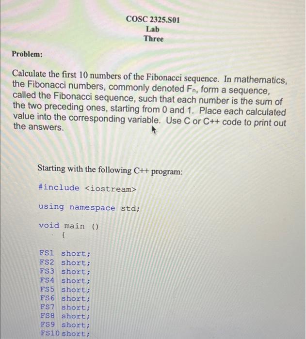 Solved Problem: Calculate the first 10 numbers of the | Chegg.com
