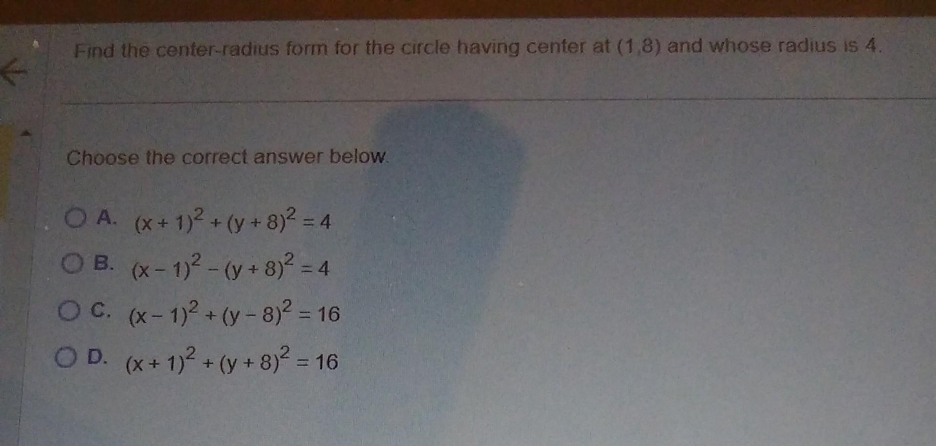 center and radius of a circle in standard form calculator