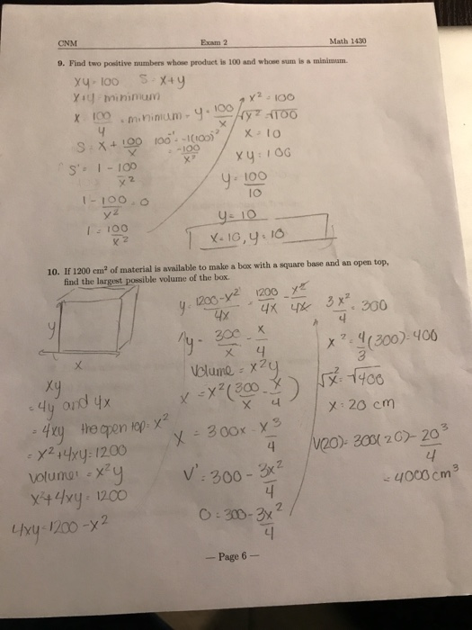 Solved Exam 2 CNM Math 1430 9. Find two positive numbers