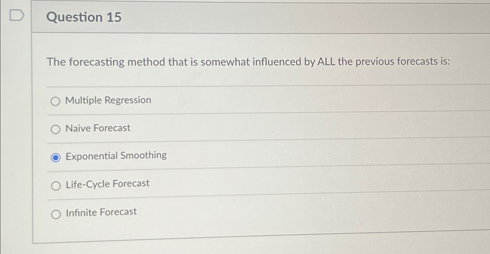Solved Question 15The forecasting method that is somewhat | Chegg.com