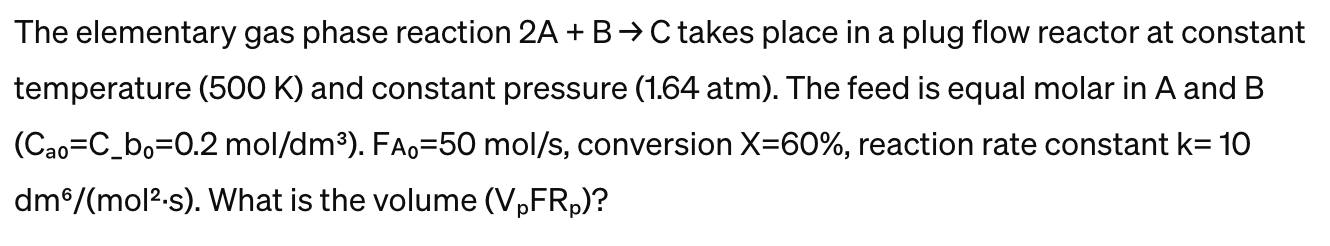 Solved The elementary gas phase reaction 2A+B→C ﻿takes place | Chegg.com