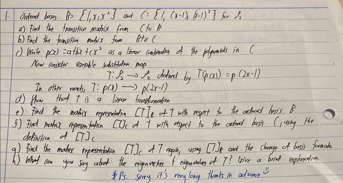 Solved linear algebra Hi! its a long question but its all | Chegg.com