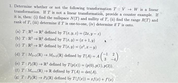Solved 1. Determine whether or not the following | Chegg.com