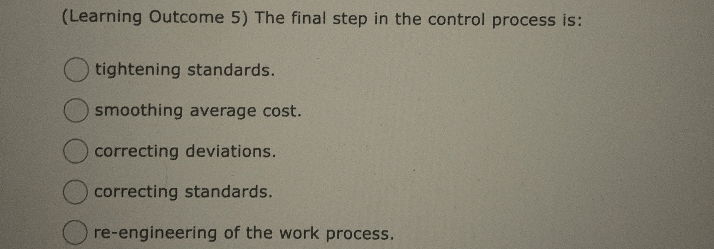 Solved (Learning Outcome 5) ﻿The final step in the control | Chegg.com