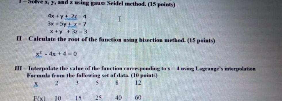 Solve X Y And Z Using Gauss Seidel Method 15 Chegg Com