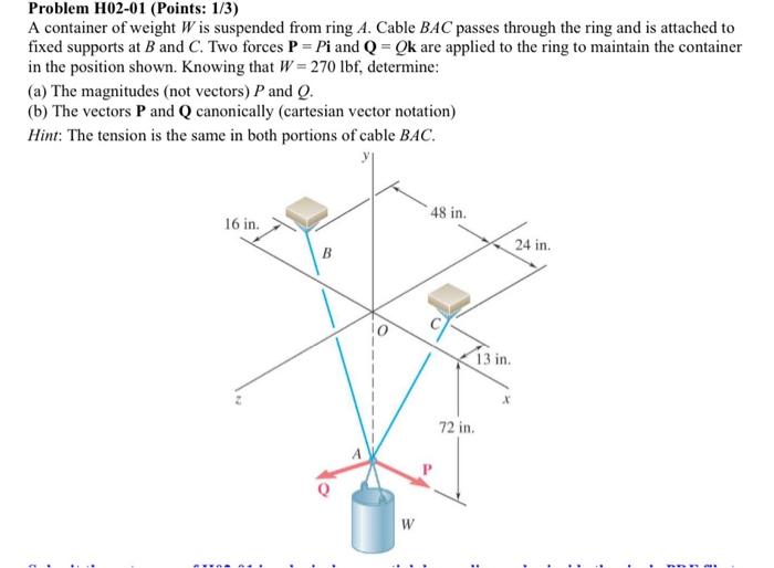 Solved 2.140 A container of weight W is suspended from ring