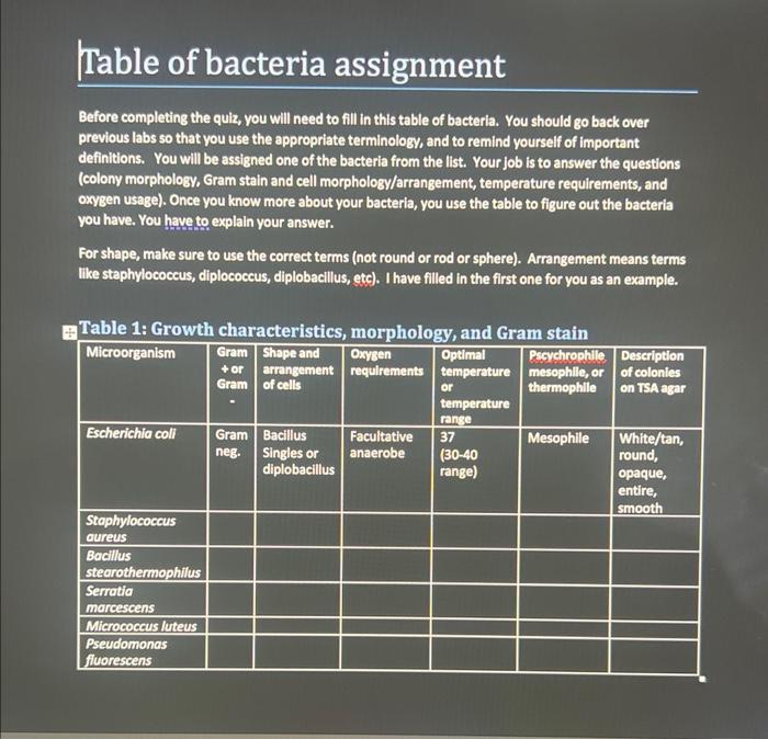 assignment of bacteria