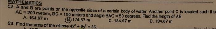 Solved 52. A and B are points on the opposite sides of a | Chegg.com