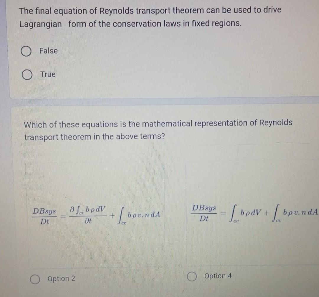 Solved The Final Equation Of Reynolds Transport Theorem Can | Chegg.com