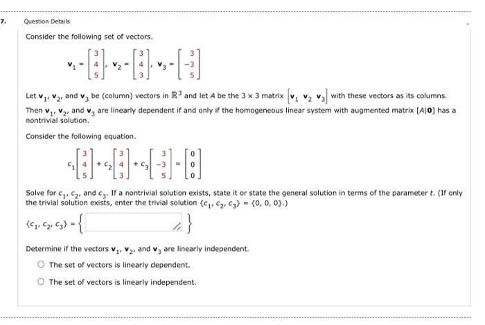 Solved Question Details Consider the following set of | Chegg.com