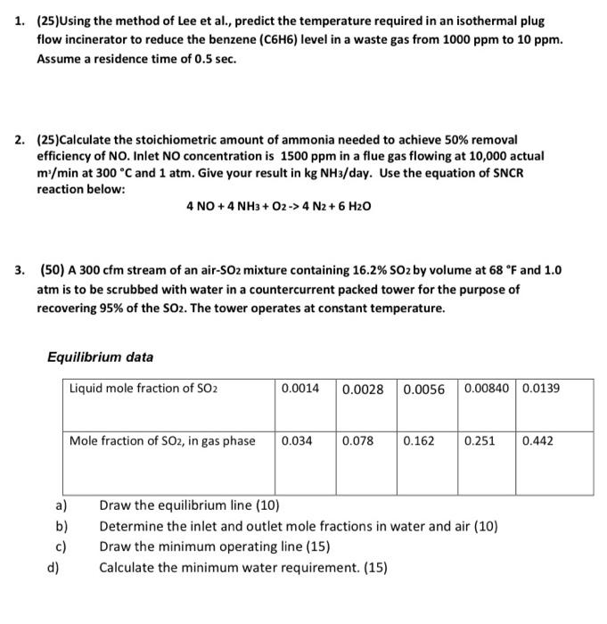 Solved 1. (25)Using the method of Lee et al., predict the | Chegg.com