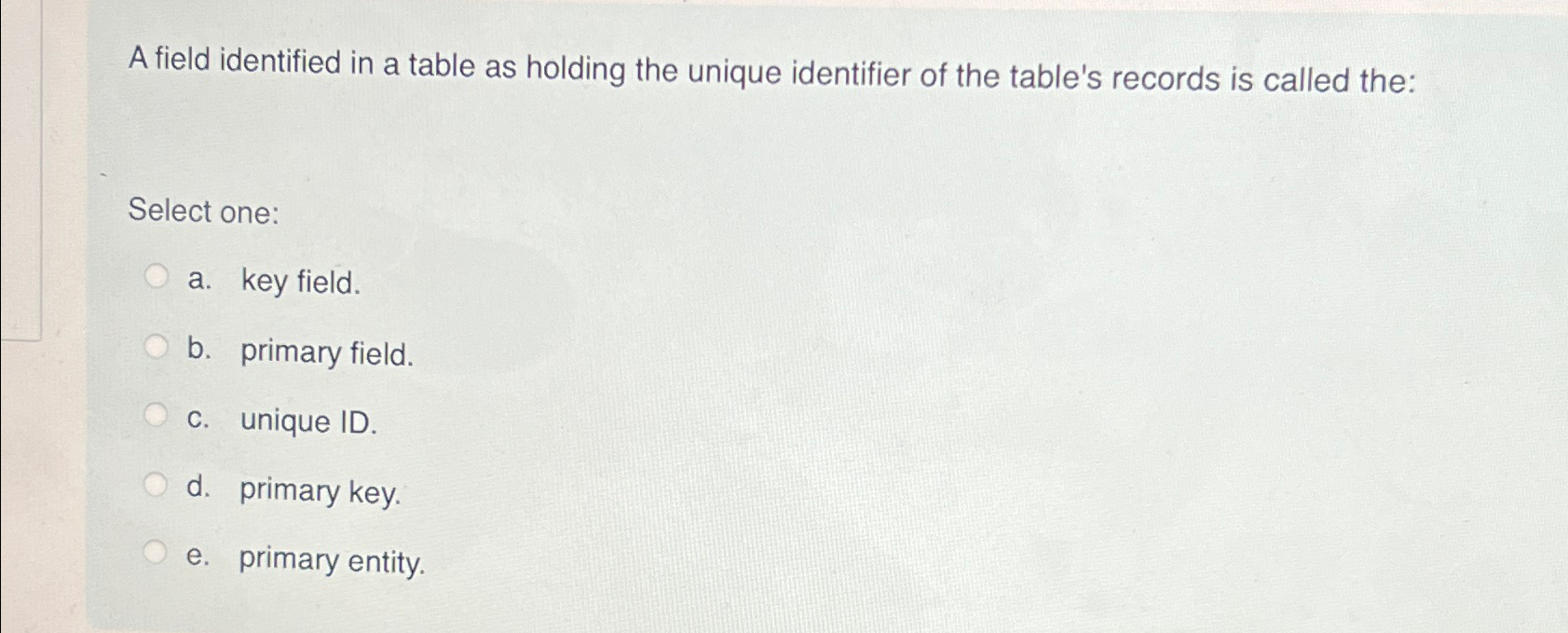 Solved A field identified in a table as holding the unique | Chegg.com
