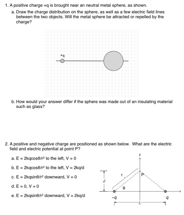 Solved 1. A Positive Charge + Is Brought Near An Neutral | Chegg.com