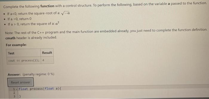 Solved Complete the following function with a control | Chegg.com
