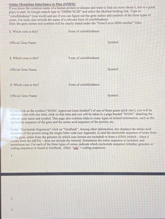 Solved Online Mendelian Inheritance In Man (OMIM) If You | Chegg.com