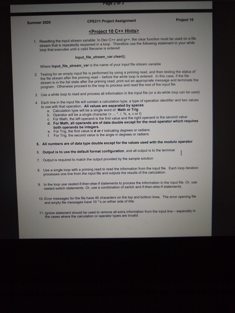 Summer 2020 CPE211 Project Assignment Project 10 | Chegg.com