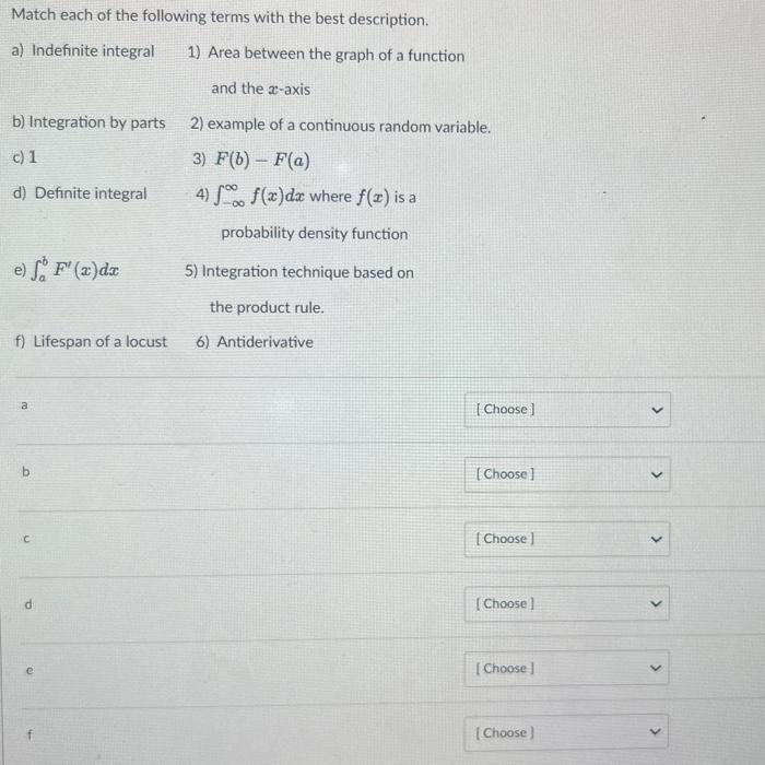 Solved Match Each Of The Following Terms With The Best | Chegg.com