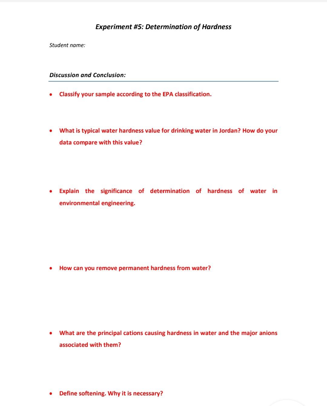 Solved Experiment #5: Determination Of Hardness Student | Chegg.com