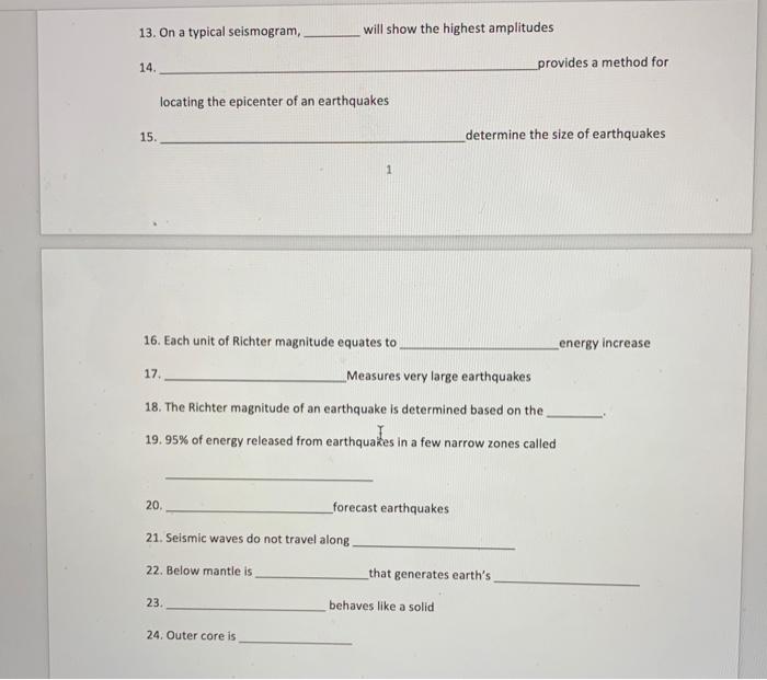 Solved Chapter 5 -class Activity Earthquakes And Earth's 