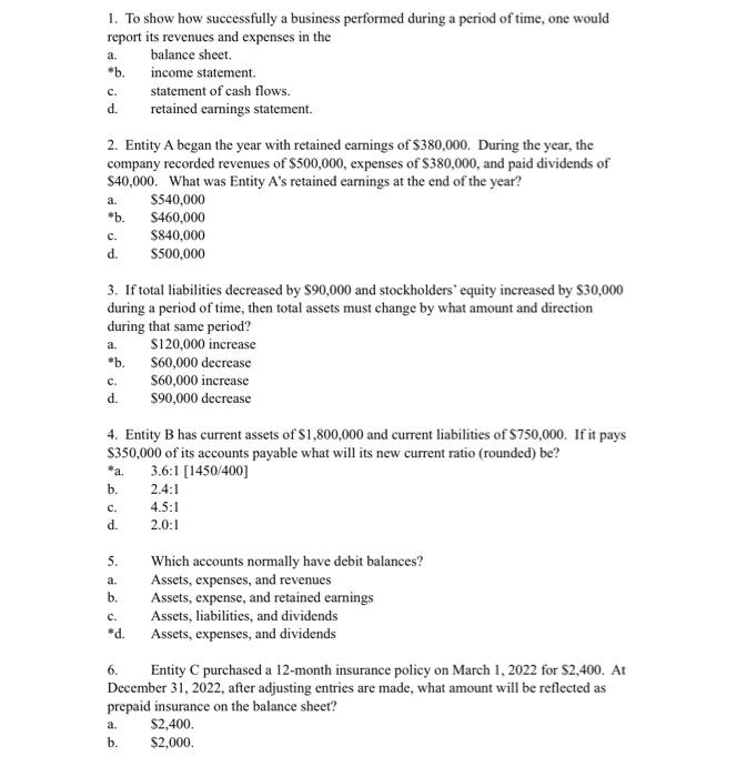 Solved a. 1. To show how successfully a business performed | Chegg.com