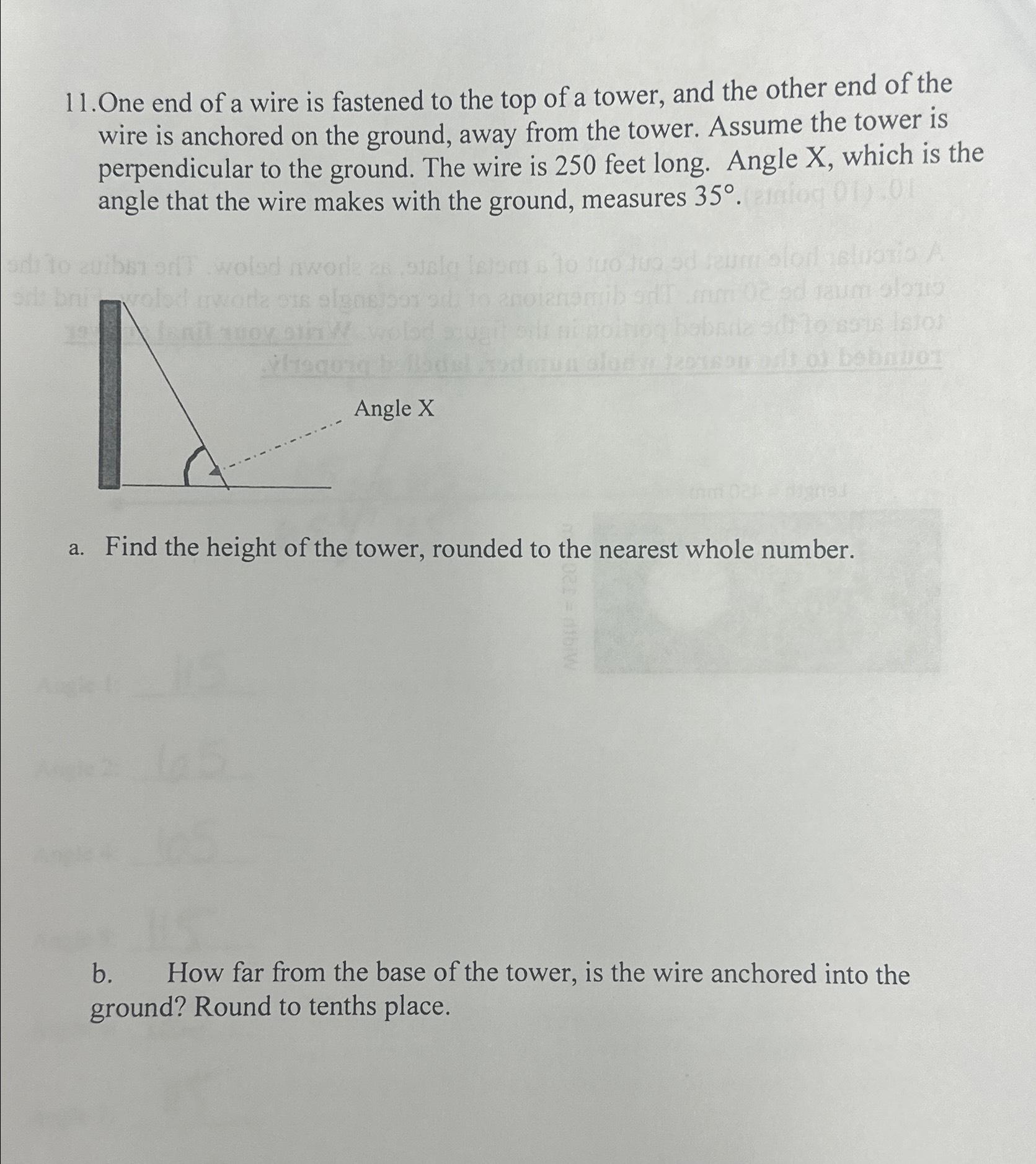 Solved One end of a wire is fastened to the top of a tower, | Chegg.com