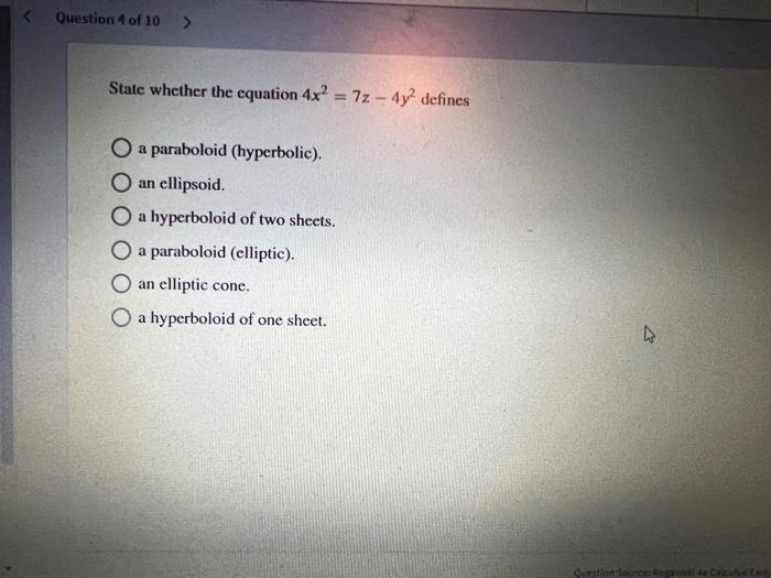 Solved State Whether The Equation 4x27z−4y2 Defines A 6574