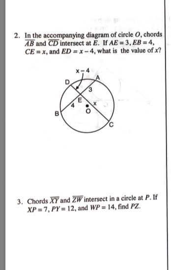 Solved 2 In The Accompanying Diagram Of Circle O Chords Chegg Com