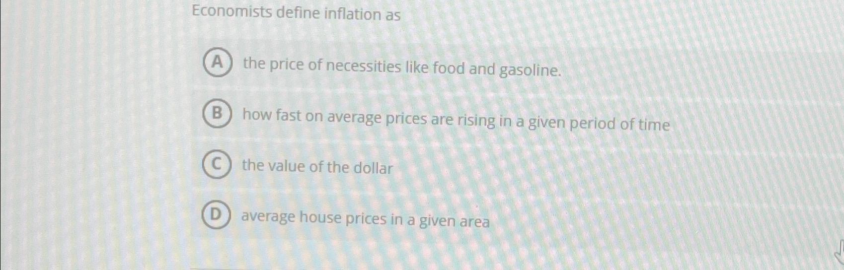 Solved economists define inflation asthe price of chegg