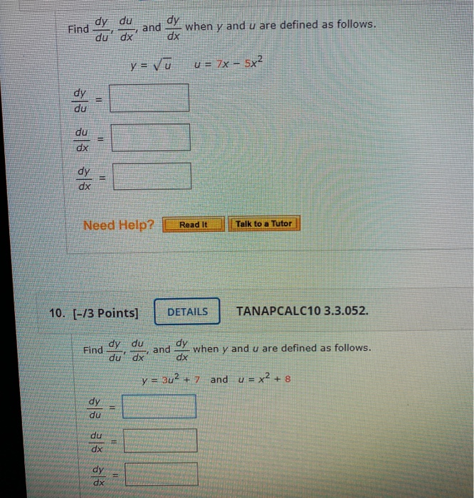 Solved dy Find dy du du dx and when y and u are defined as | Chegg.com