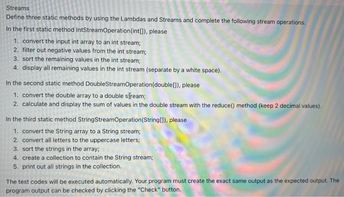 Solved Streams Define three static methods by using the | Chegg.com