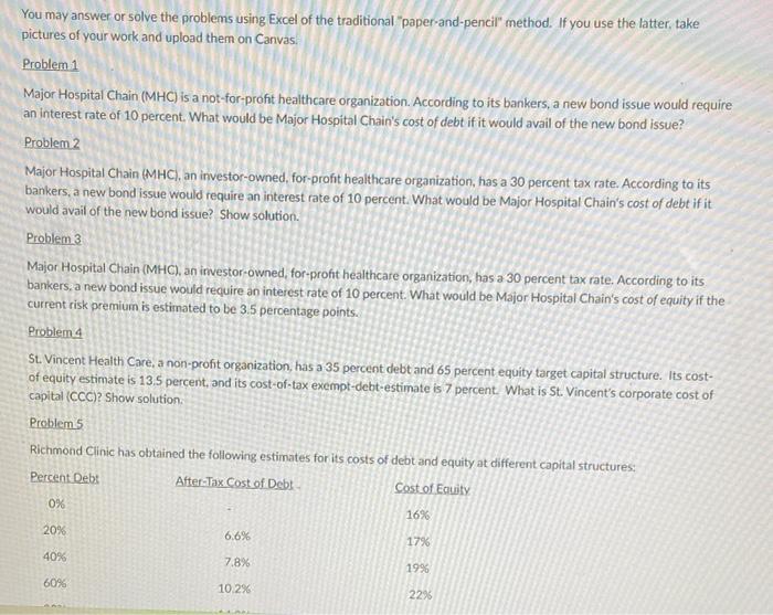 You may answer or solve the problems using Excel of | Chegg.com