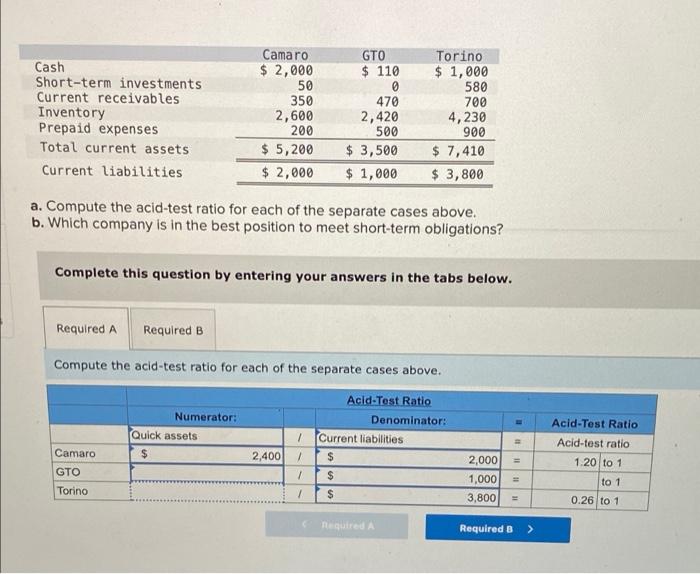 Solved GTO 110 Cash Shortterm investments Current