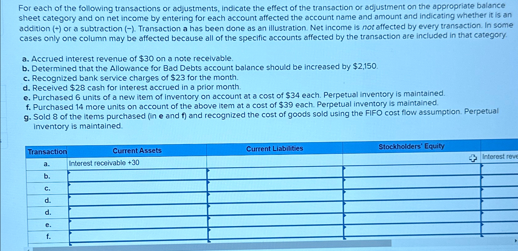 Solved For each of the following transactions or | Chegg.com
