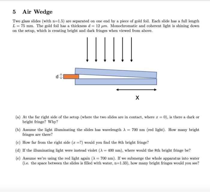 Solved Two glass slides (with n=1.5 ) are separated on one