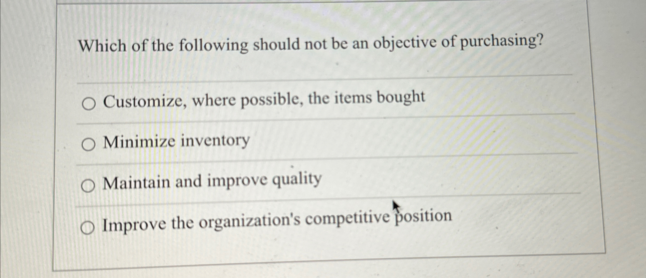 Solved Which of the following should not be an objective of | Chegg.com