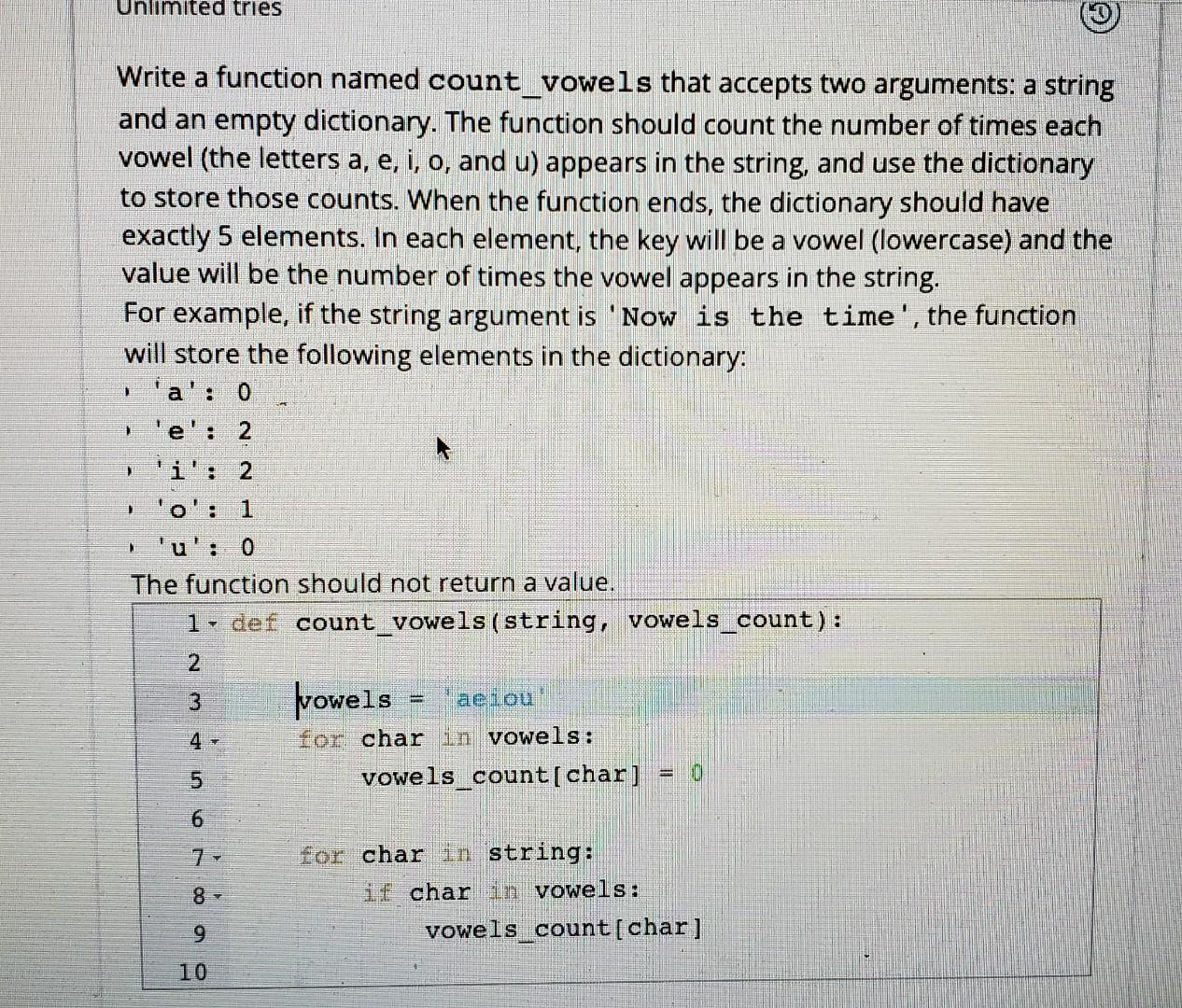 Solved Unlimited Tries Write A Function Named Count Vowels Chegg Com