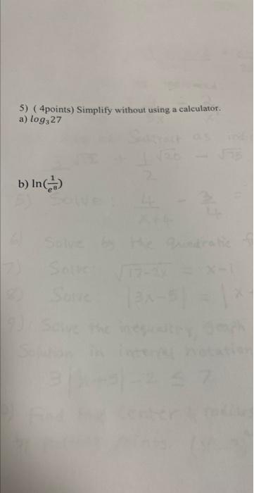 Solved 5) (4points) Simplify without using a calculator. a) | Chegg.com