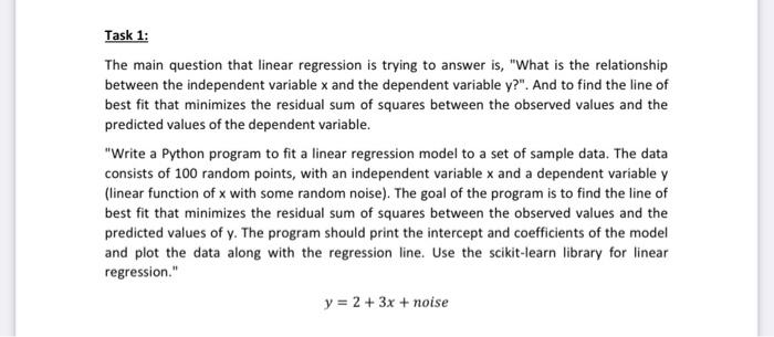Solved Task 1: The main question that linear regression is | Chegg.com