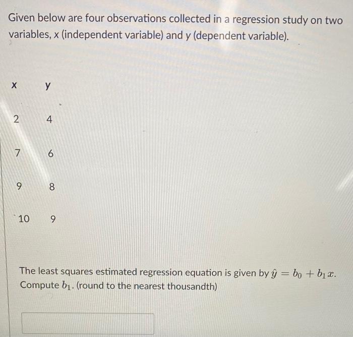 Solved Given Below Are Four Observations Collected In A | Chegg.com