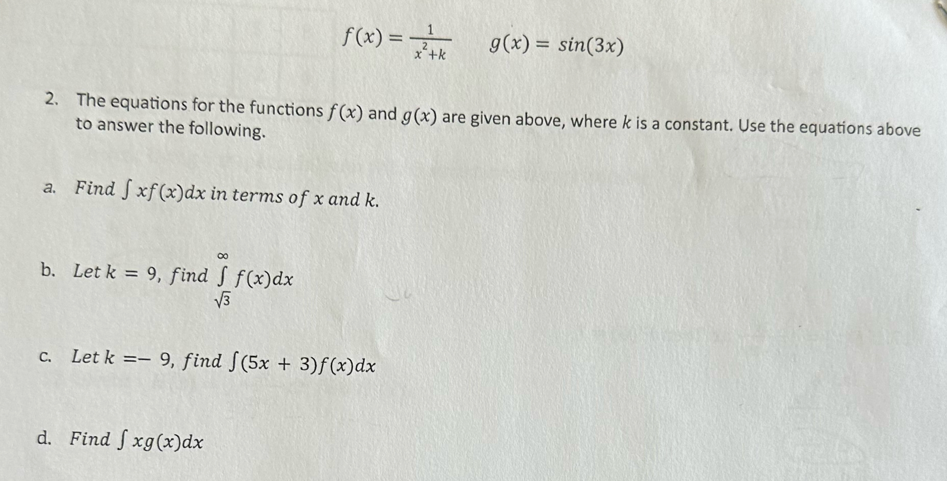 Solved F X 1x2 K G X Sin 3x The Equations For The